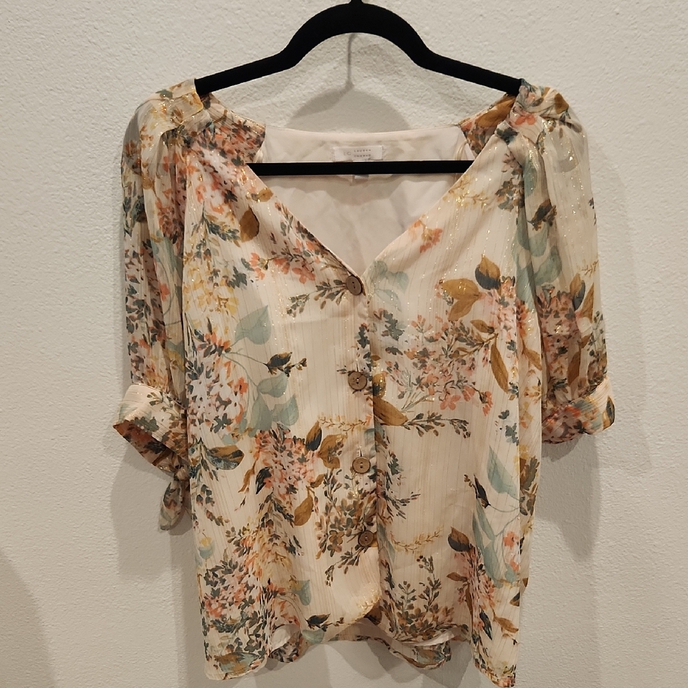 LC Lauren Conrad Floral Button-Down Blouse - Blush